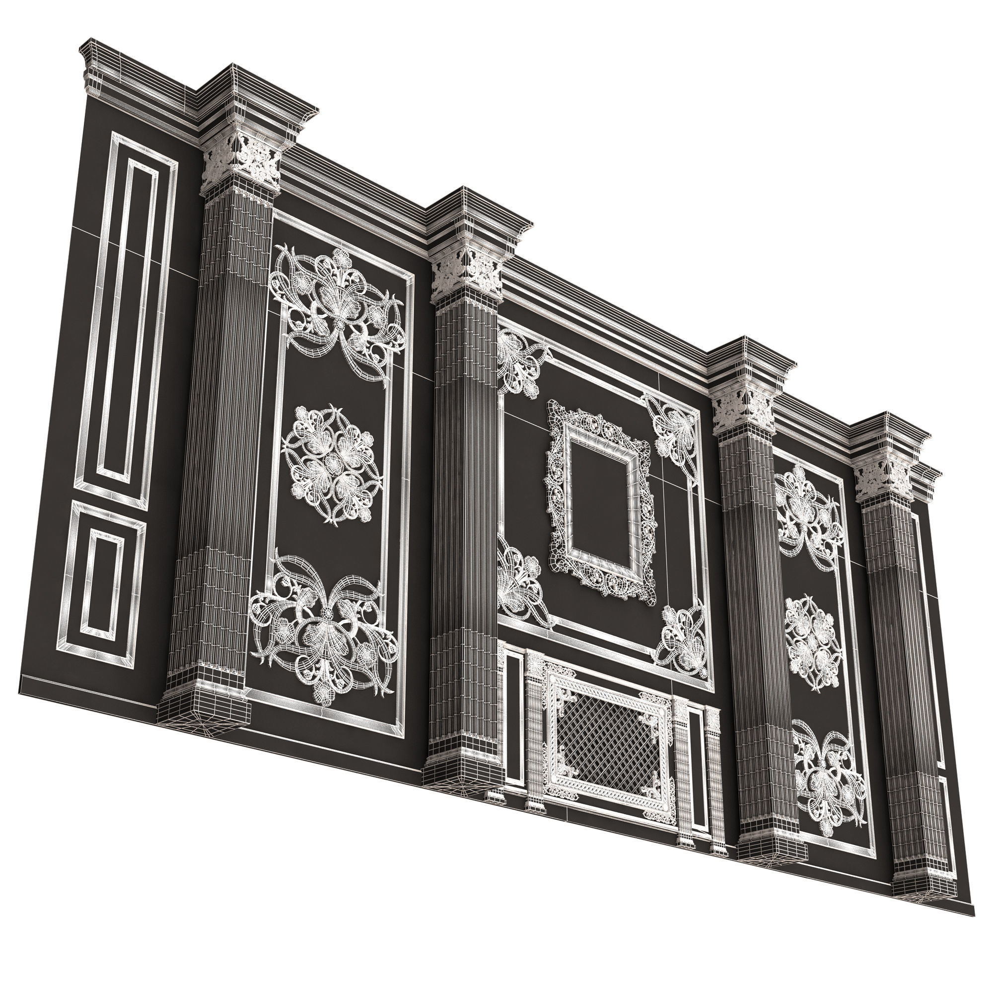 Boiserie Classic Wall with Mouldings 015 White Low-poly 3D model_9