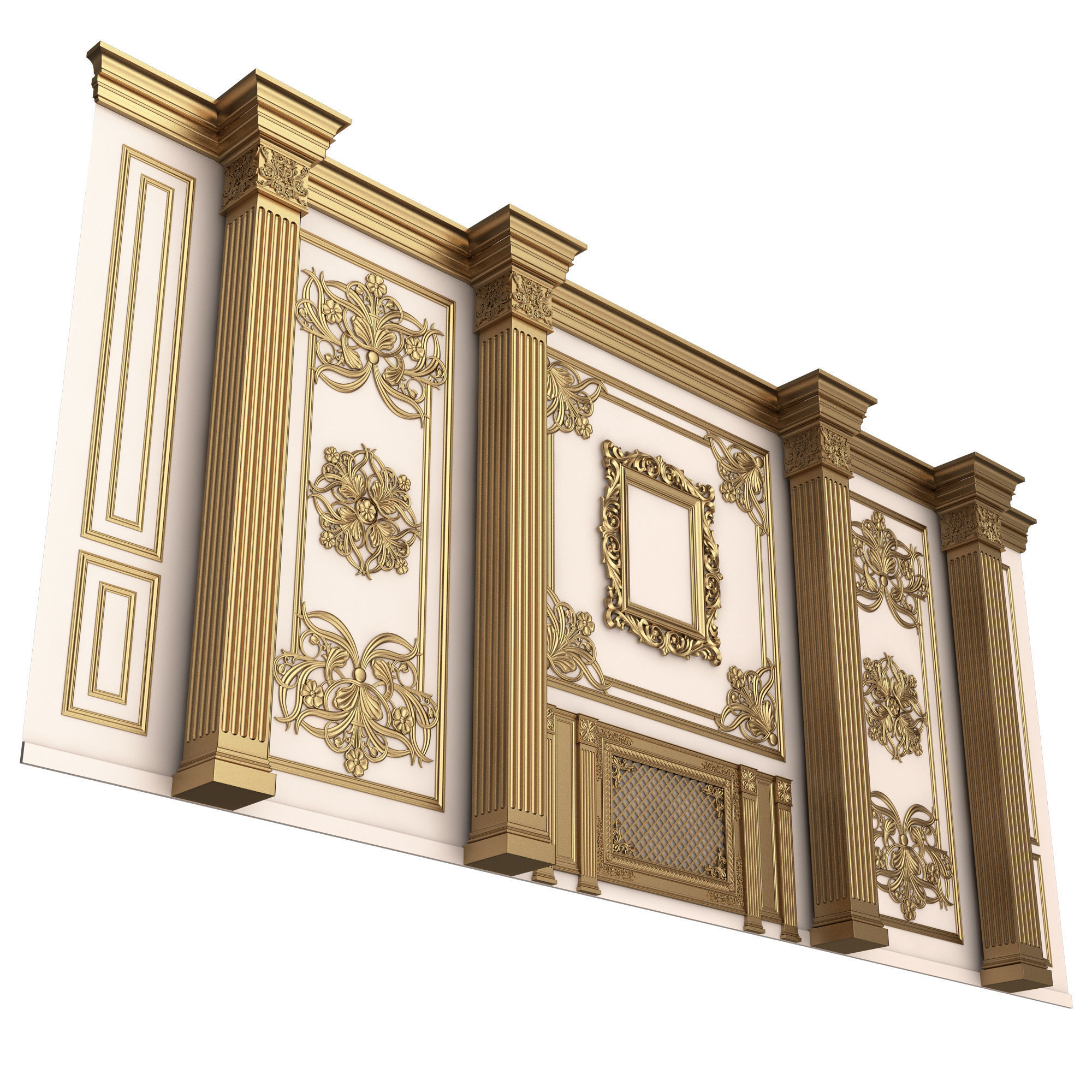 Boiserie Classic Wall with Mouldings 015 White Low-poly 3D model_3
