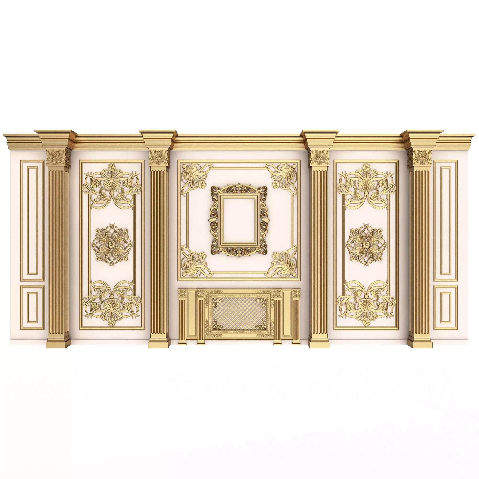 Boiserie Classic Wall with Mouldings 015 White Low-poly 3D model_0