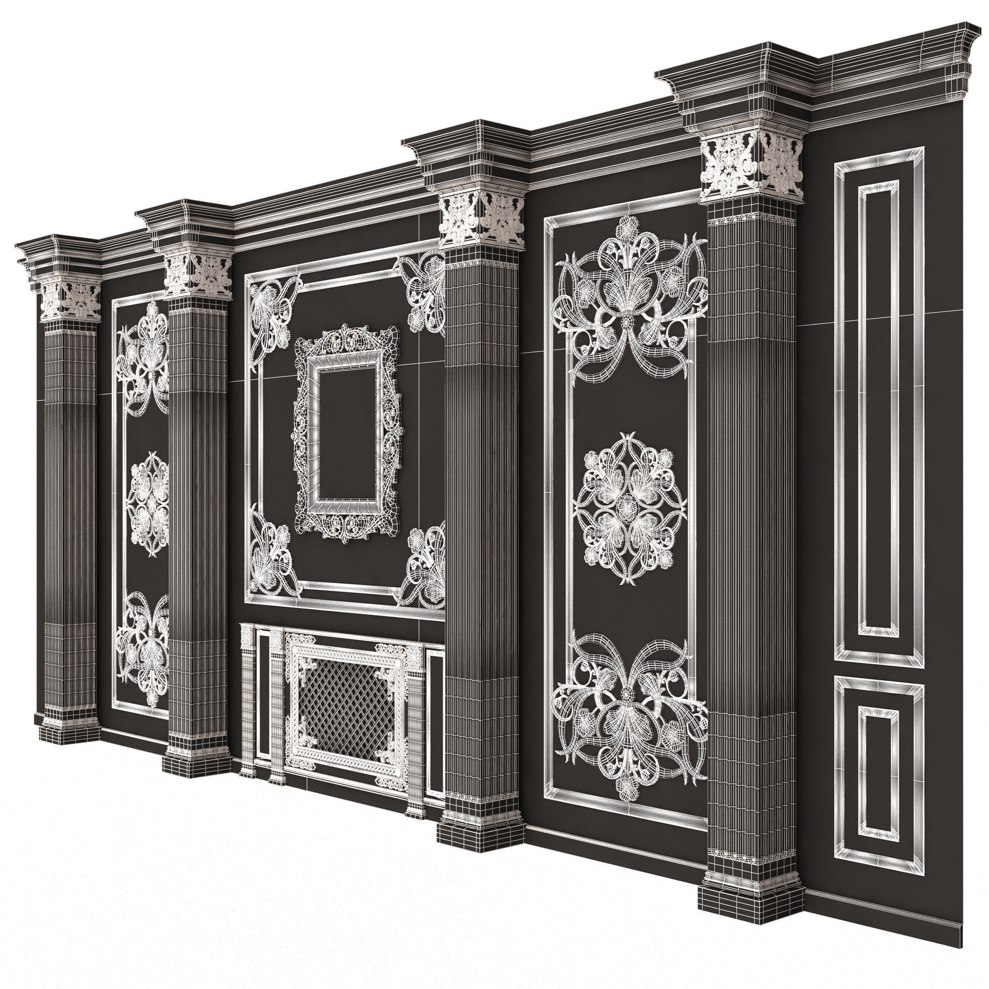 Boiserie Classic Wall with Mouldings 015 White Low-poly 3D model_8