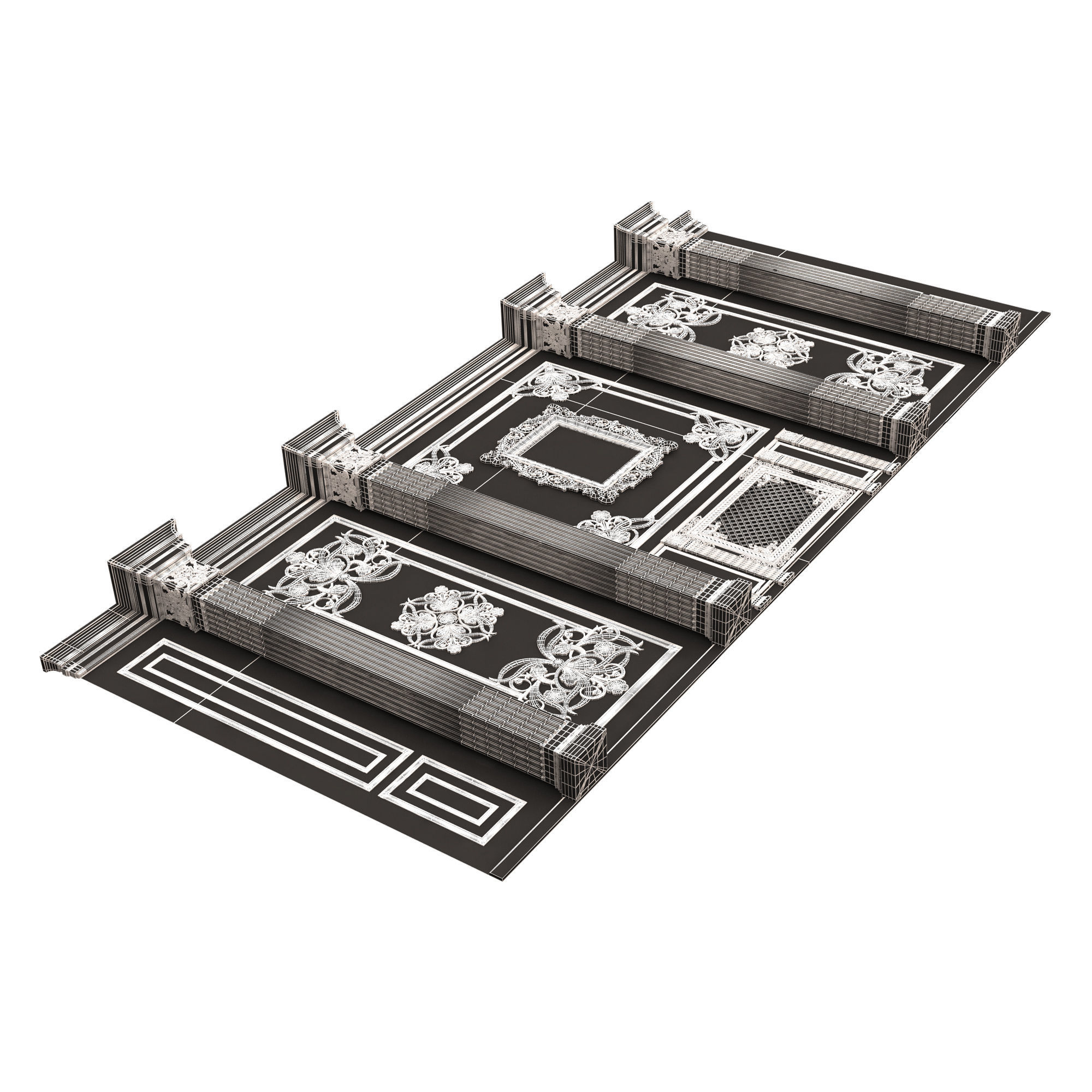 Boiserie Classic Wall with Mouldings 015 White Low-poly 3D model_11