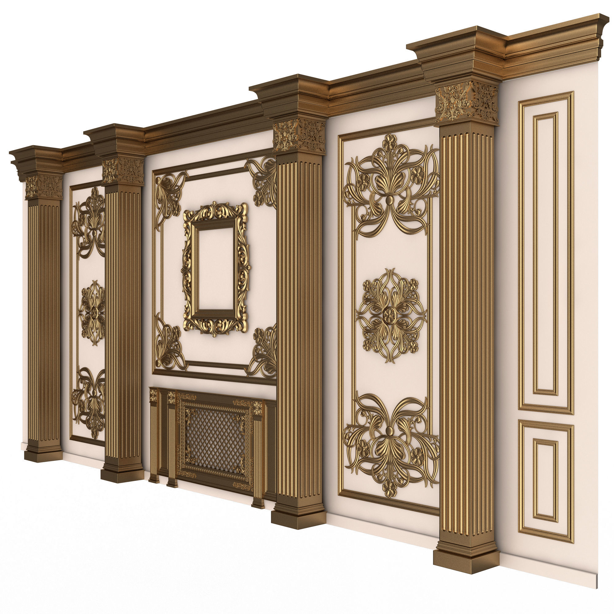 Boiserie Classic Wall with Mouldings 015 White Low-poly 3D model_2