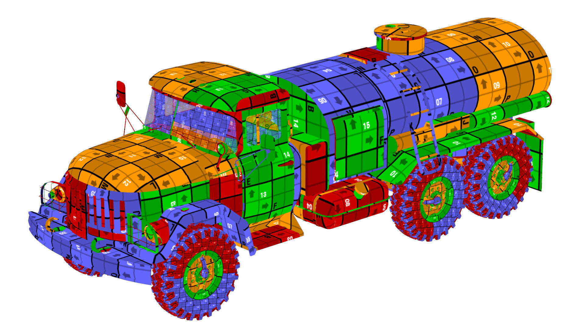 Soviet Army Fuel Tanker Truck Low-poly 3D model_16