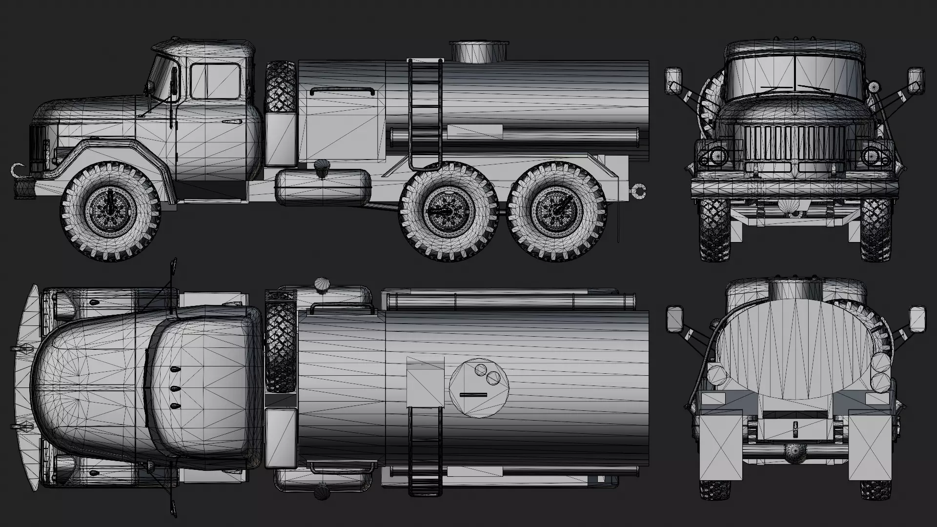 Soviet Army Fuel Tanker Truck Low-poly 3D model_4