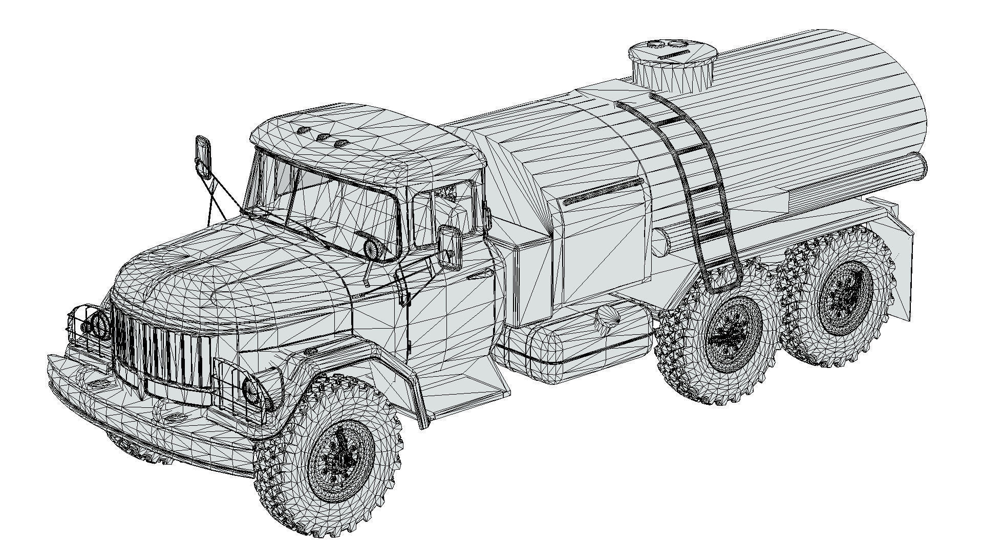 Soviet Army Fuel Tanker Truck Low-poly 3D model_15