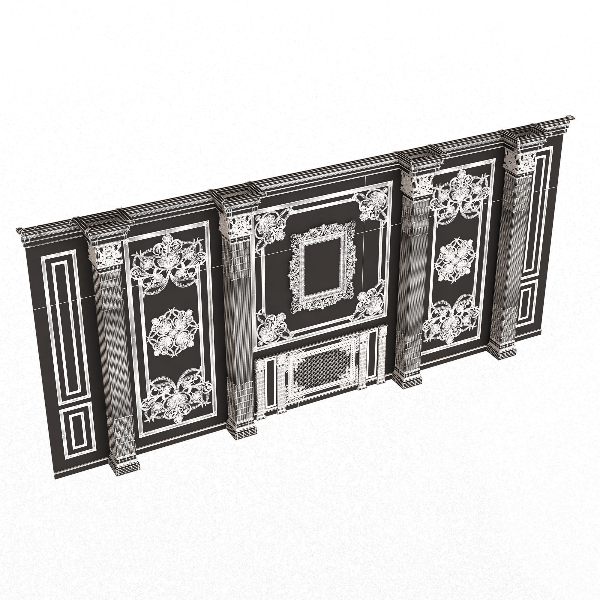 Boiserie Classic Wall with Mouldings 015 Black Low-poly 3D model_7