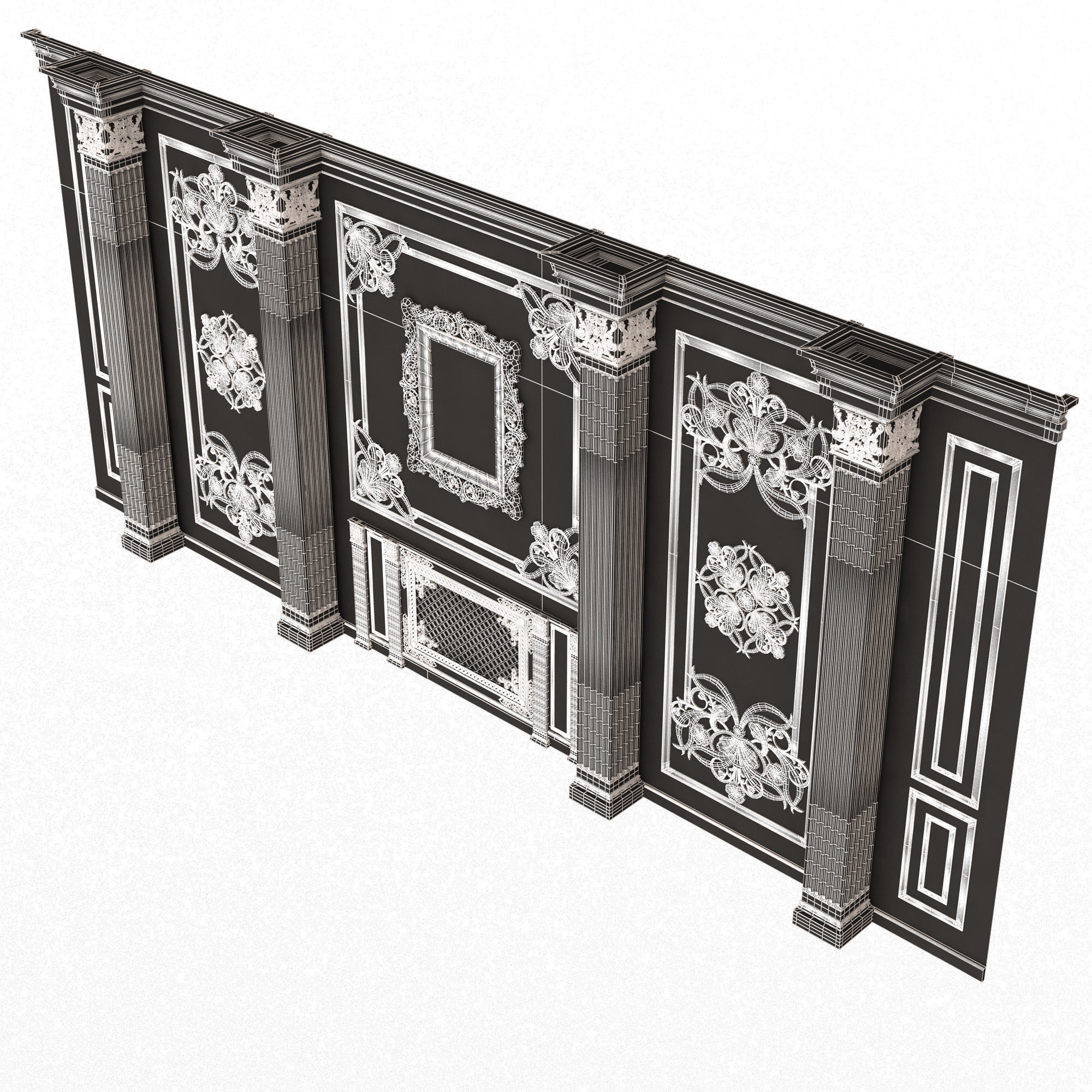 Boiserie Classic Wall with Mouldings 015 Black Low-poly 3D model_10