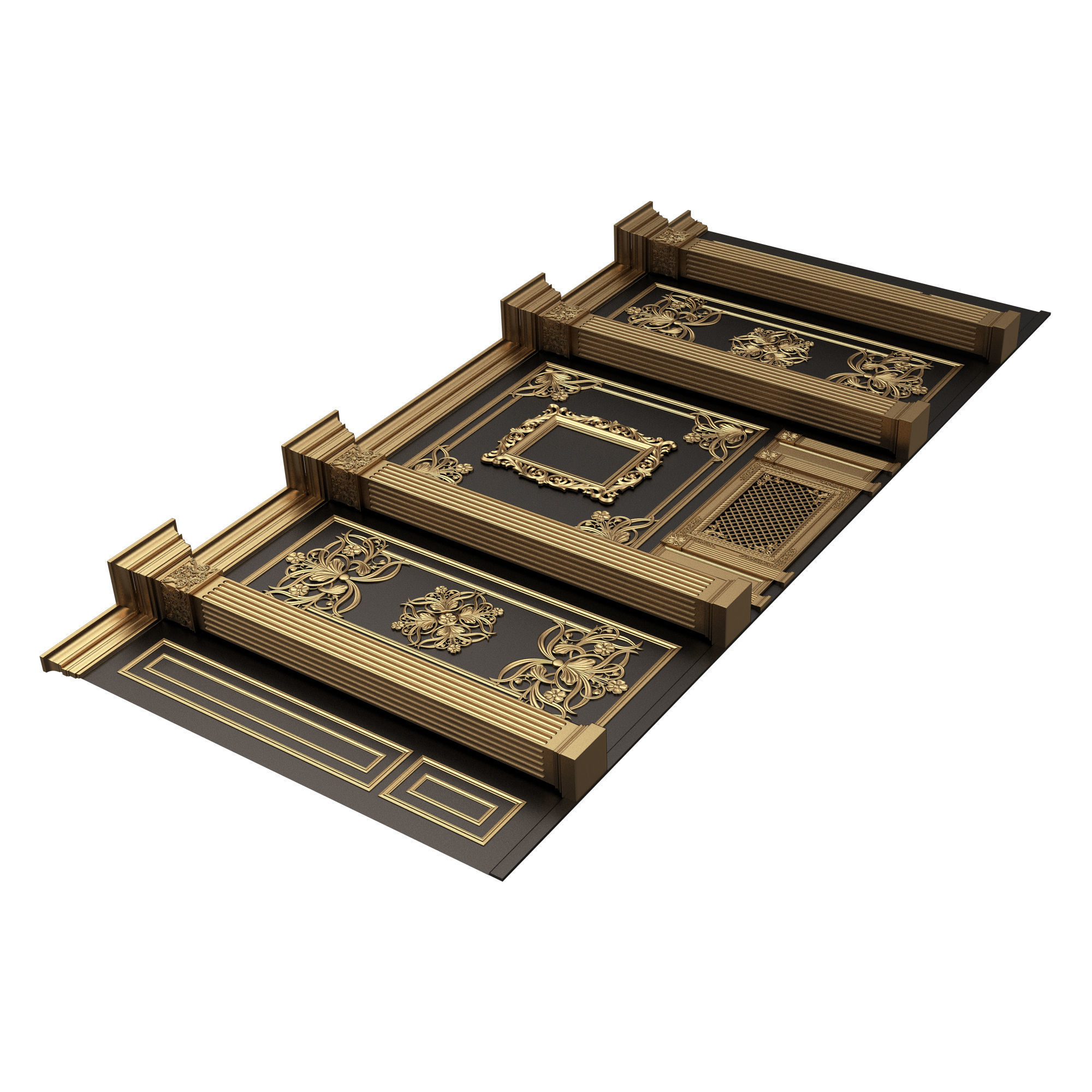 Boiserie Classic Wall with Mouldings 015 Black Low-poly 3D model_5