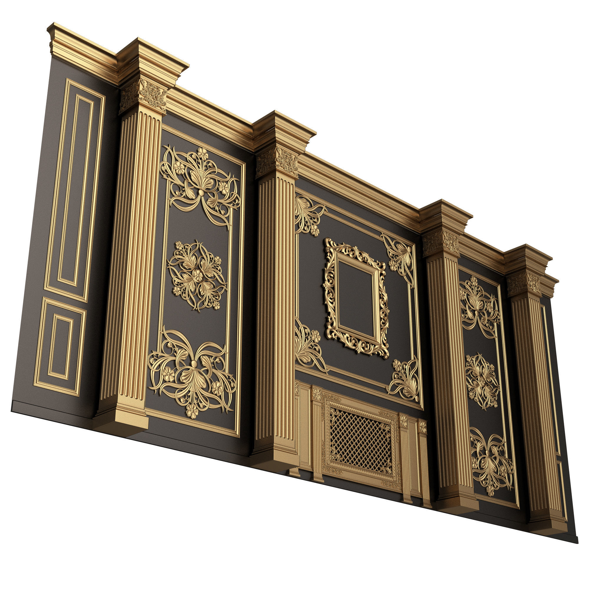 Boiserie Classic Wall with Mouldings 015 Black Low-poly 3D model_3