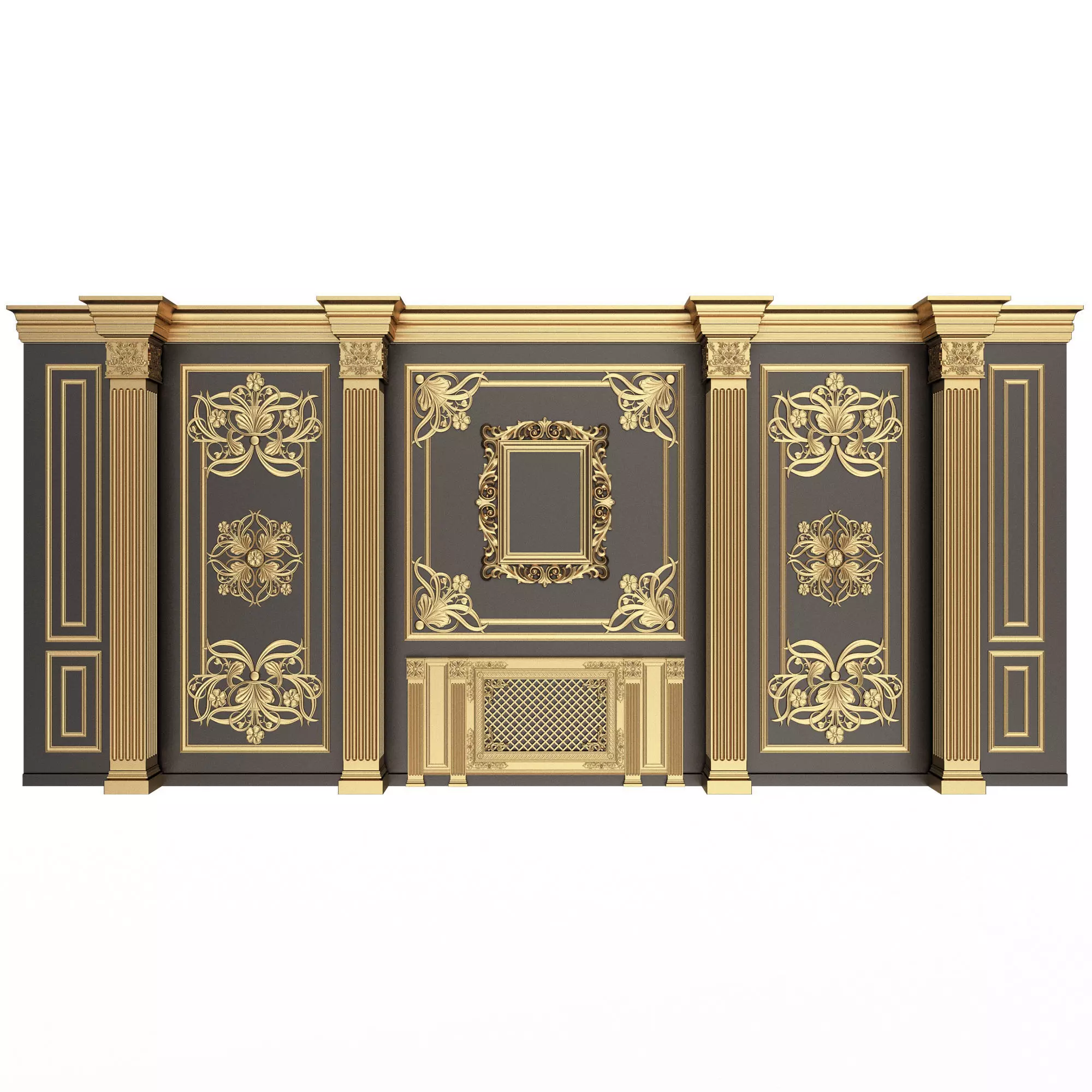 Boiserie Classic Wall with Mouldings 015 Black Low-poly 3D model_0