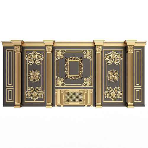 Boiserie Classic Wall with Mouldings 015 Black Low-poly 3D model