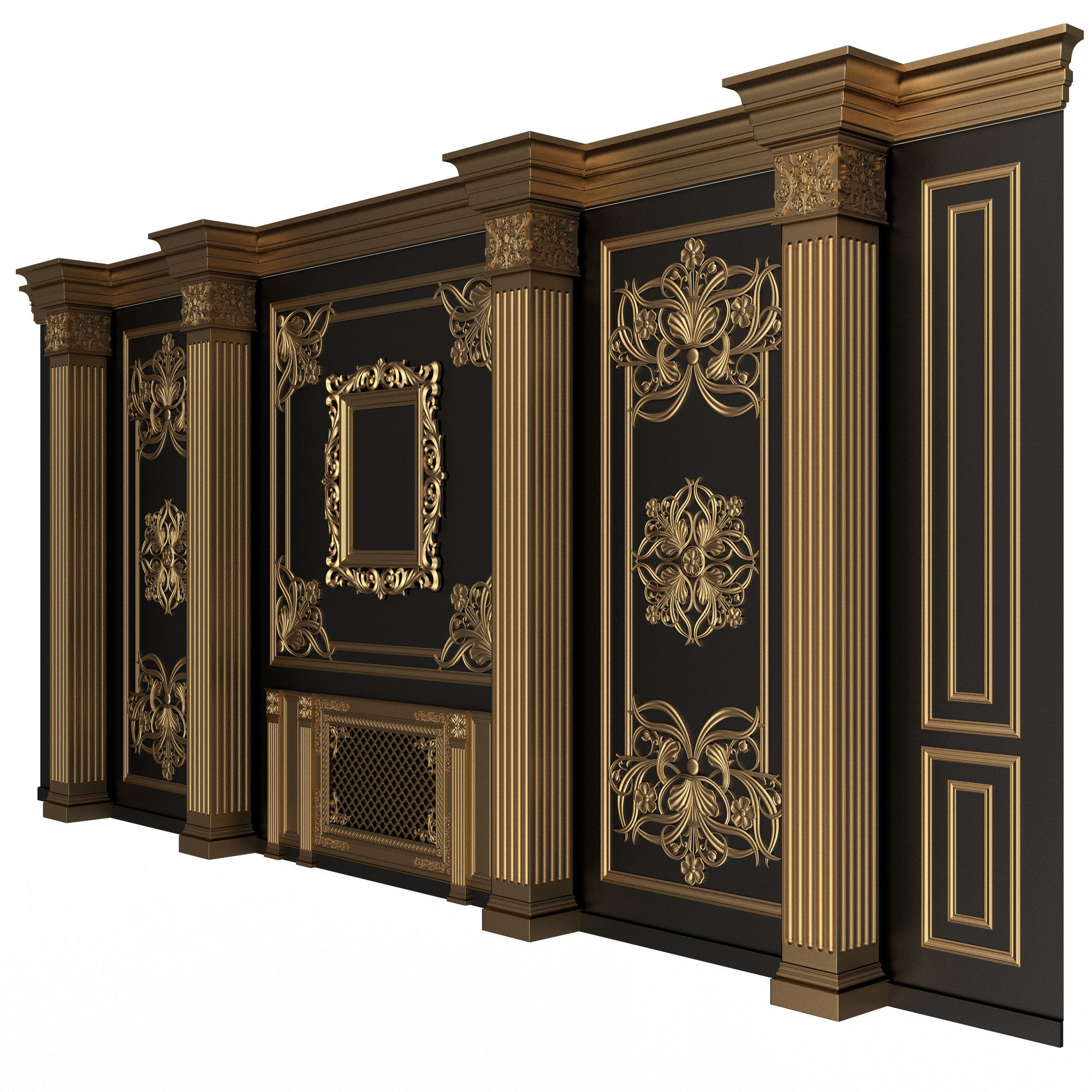 Boiserie Classic Wall with Mouldings 015 Black Low-poly 3D model_2