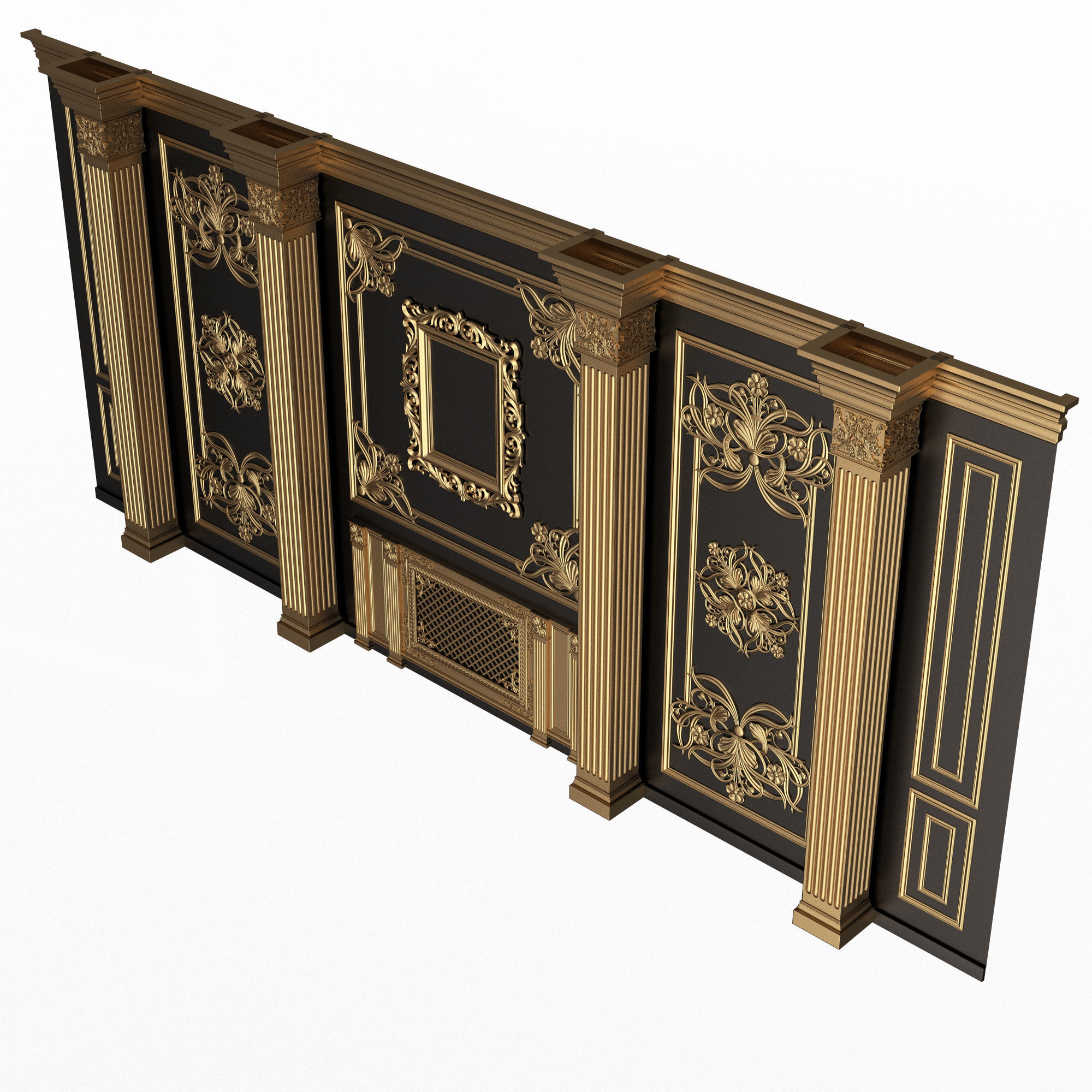 Boiserie Classic Wall with Mouldings 015 Black Low-poly 3D model_4
