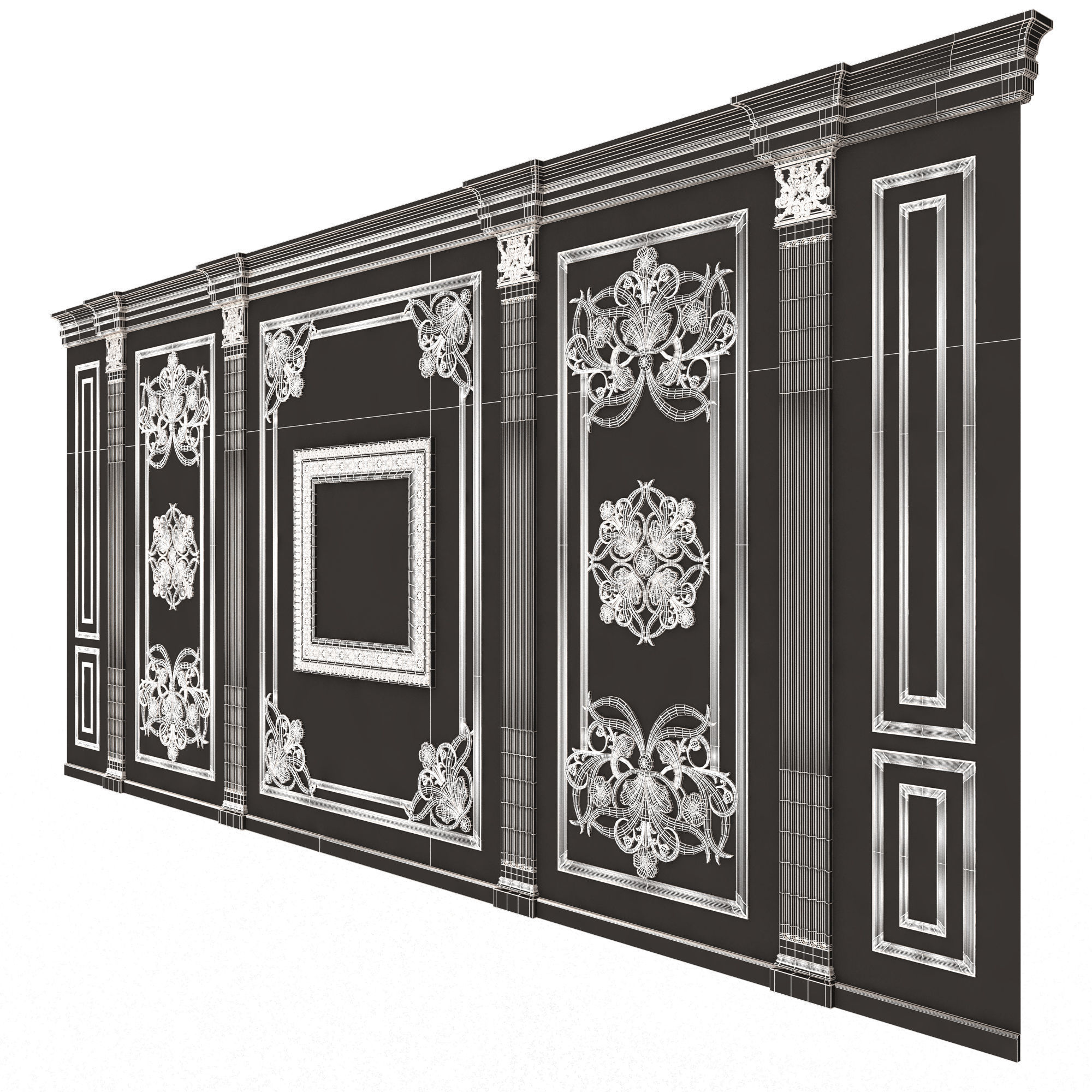 Boiserie Classic Wall with Mouldings 016 White Low-poly 3D model_8