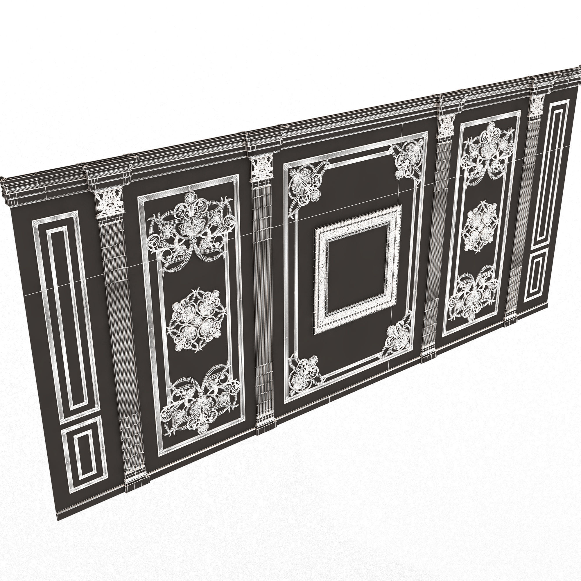 Boiserie Classic Wall with Mouldings 016 White Low-poly 3D model_9