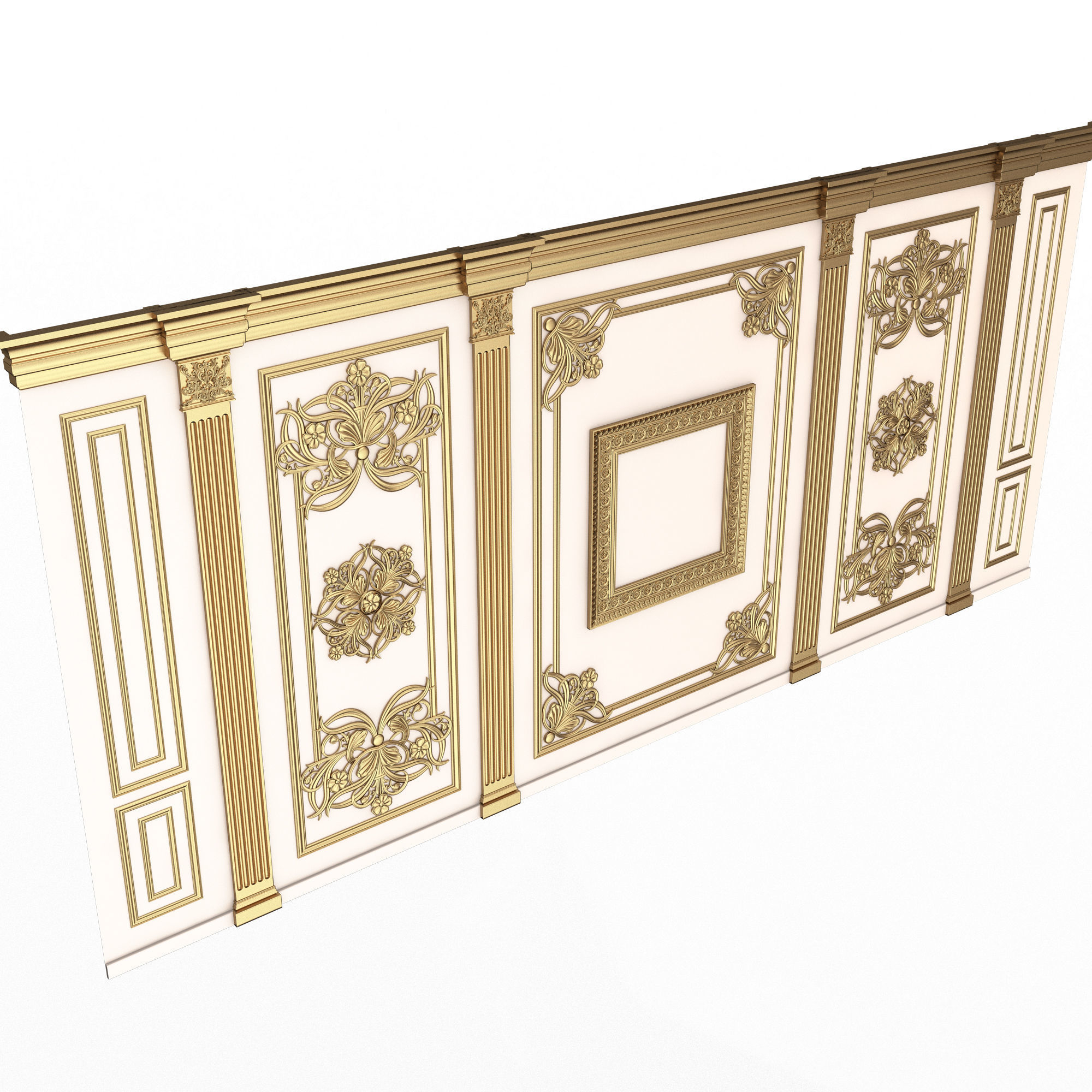 Boiserie Classic Wall with Mouldings 016 White Low-poly 3D model_3