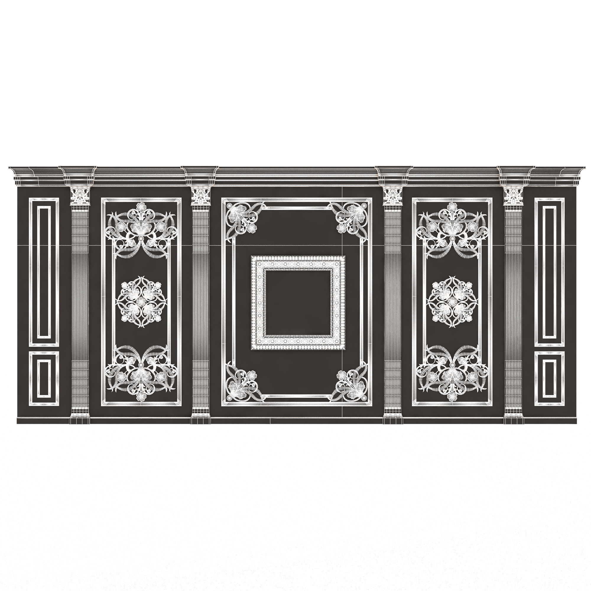 Boiserie Classic Wall with Mouldings 016 White Low-poly 3D model_6