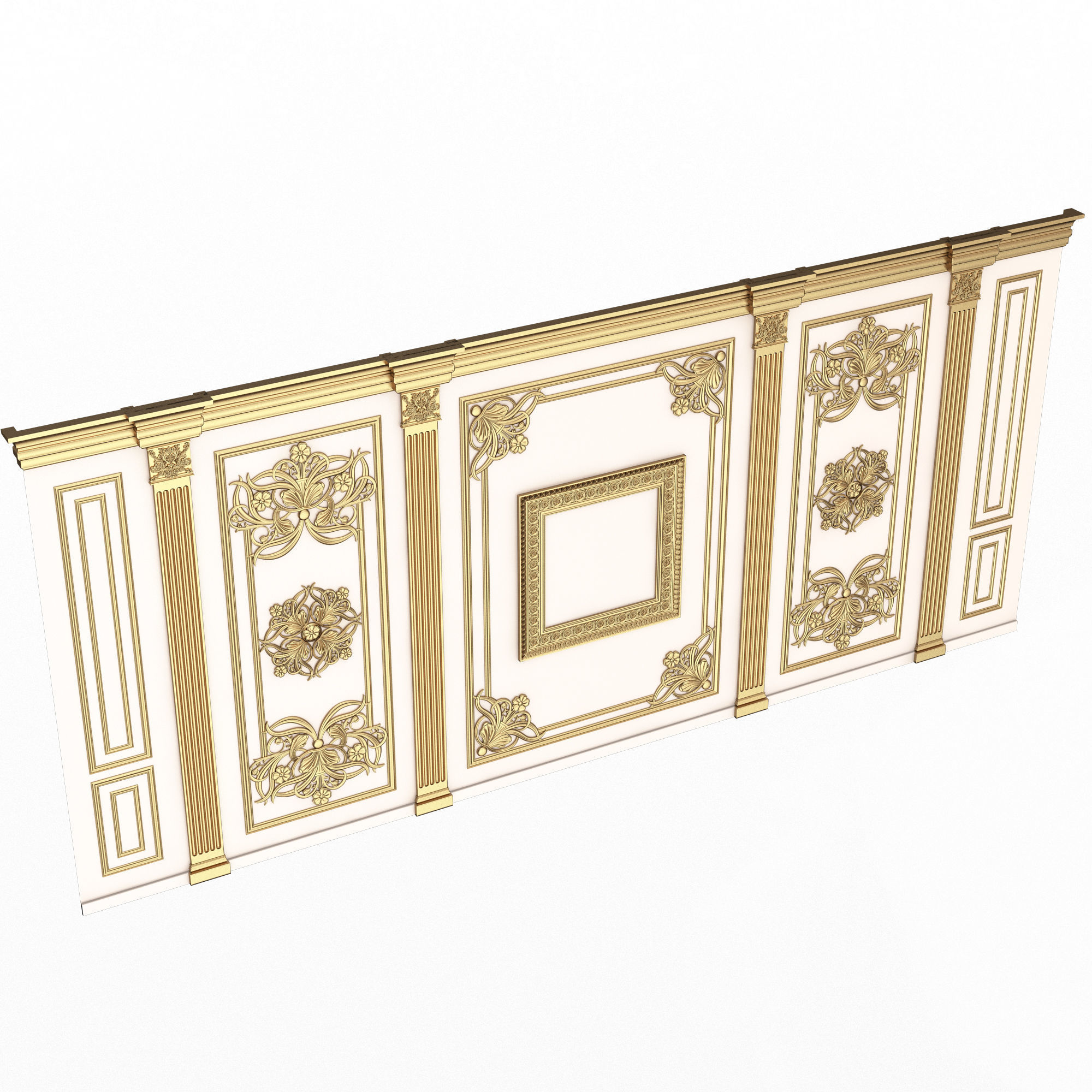 Boiserie Classic Wall with Mouldings 016 White Low-poly 3D model_1
