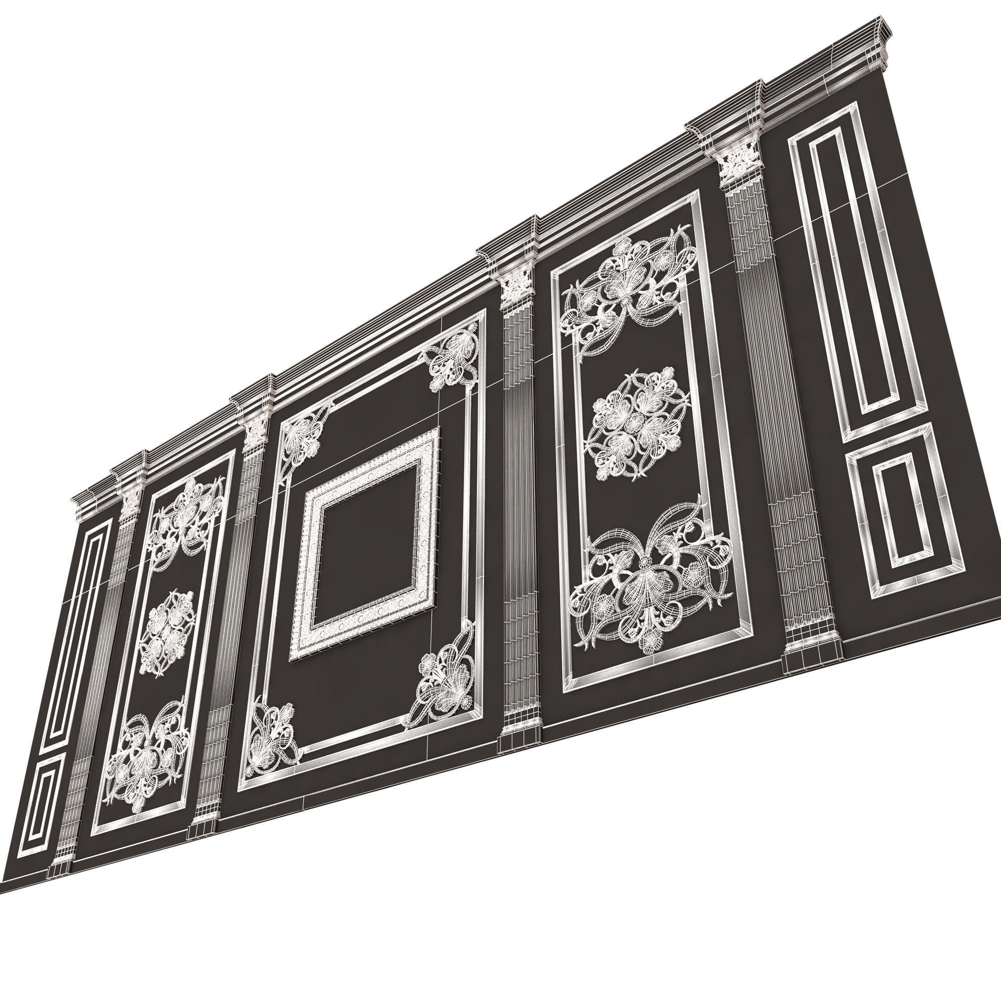 Boiserie Classic Wall with Mouldings 016 White Low-poly 3D model_10