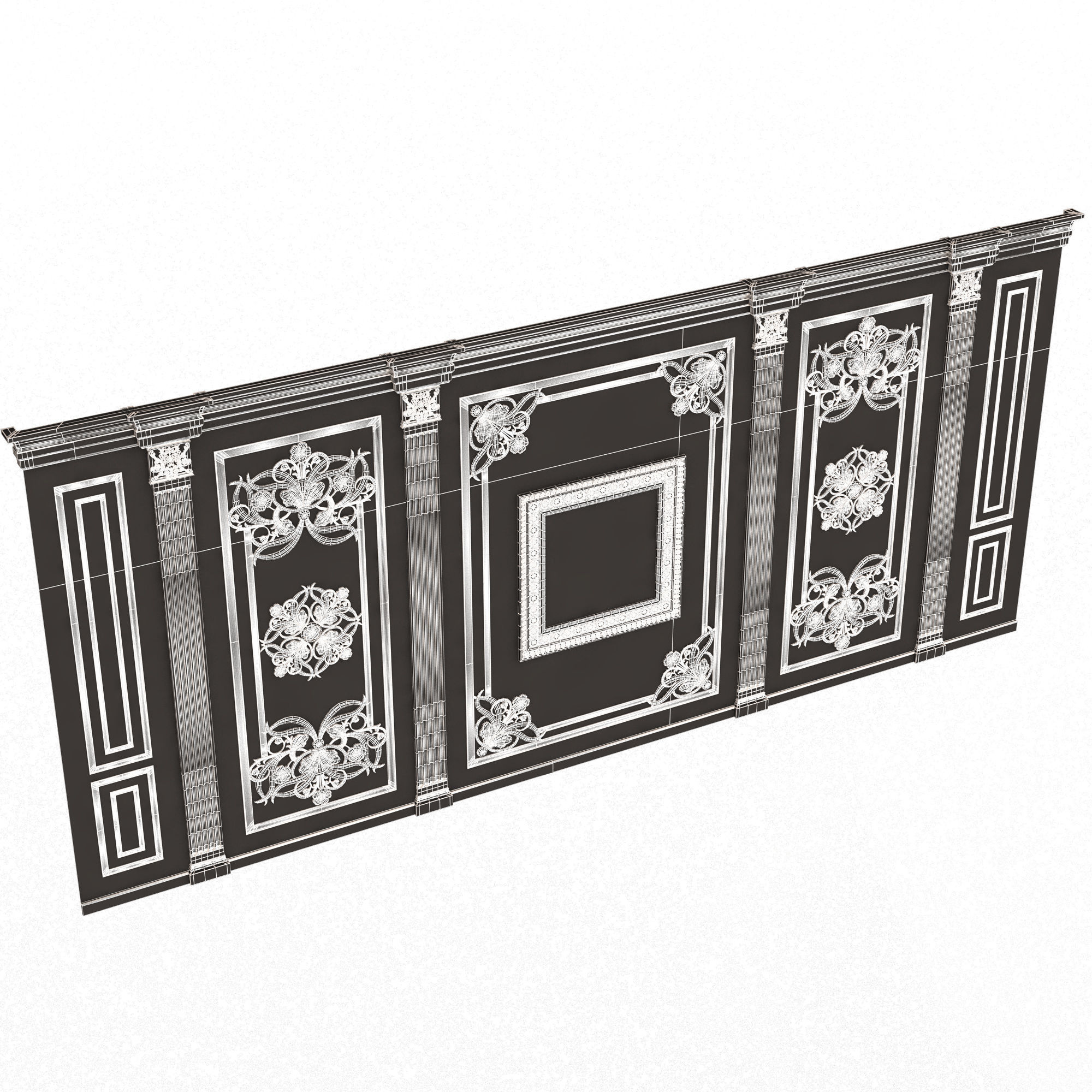 Boiserie Classic Wall with Mouldings 016 White Low-poly 3D model_7