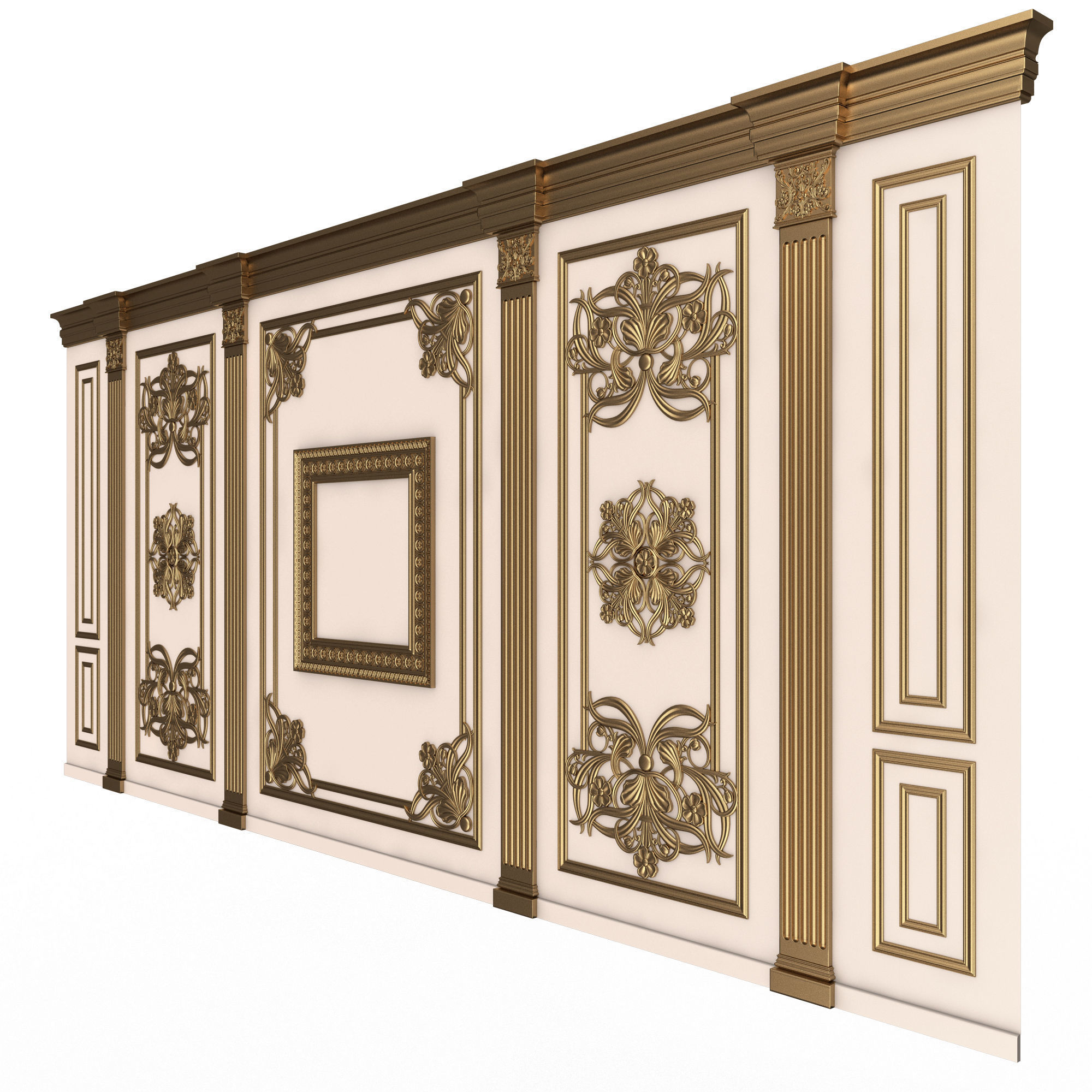 Boiserie Classic Wall with Mouldings 016 White Low-poly 3D model_2