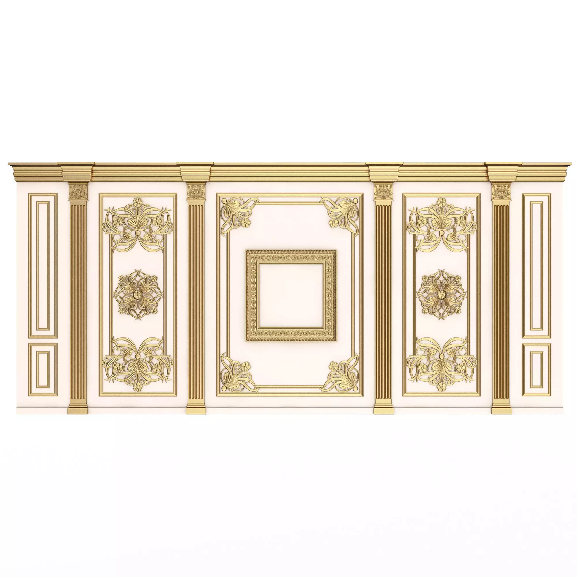 Boiserie Classic Wall with Mouldings 016 White Low-poly 3D model_0