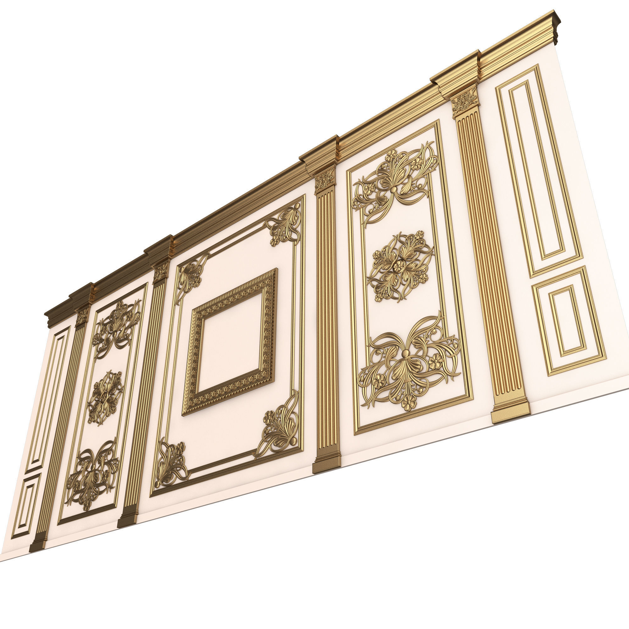 Boiserie Classic Wall with Mouldings 016 White Low-poly 3D model_4
