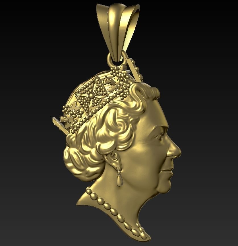 Queen Elizabeth II Medallion Pendant 3D Model 3D print model_0