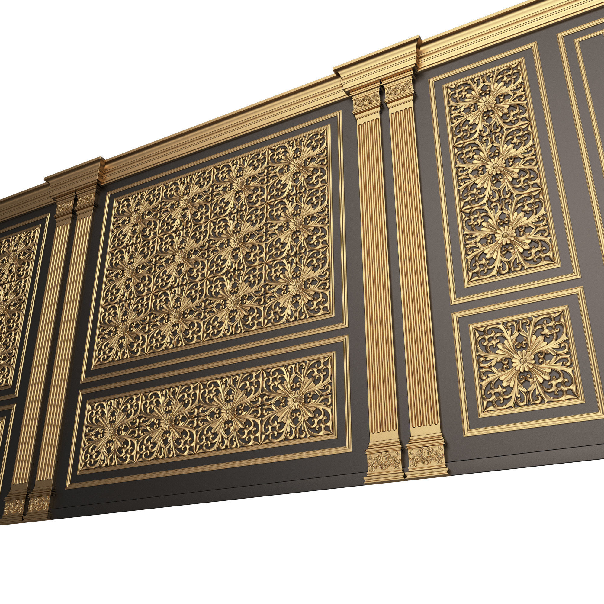 Boiserie Classic Wall with Mouldings 018 Black Low-poly 3D model_4