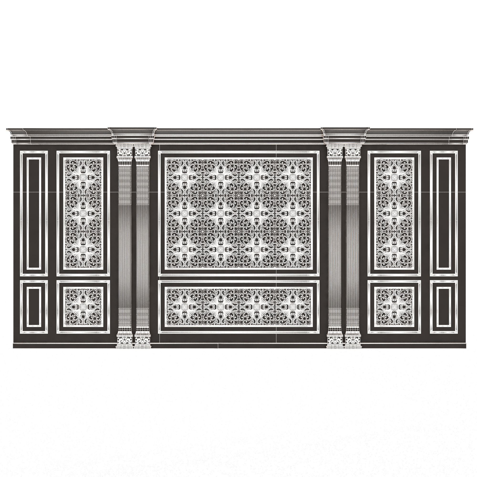 Boiserie Classic Wall with Mouldings 018 Black Low-poly 3D model_6