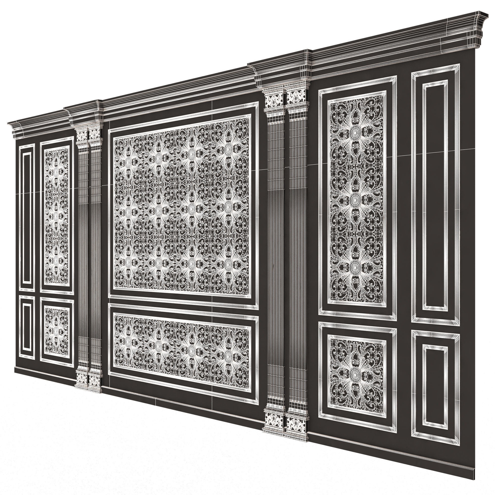 Boiserie Classic Wall with Mouldings 018 Black Low-poly 3D model_8