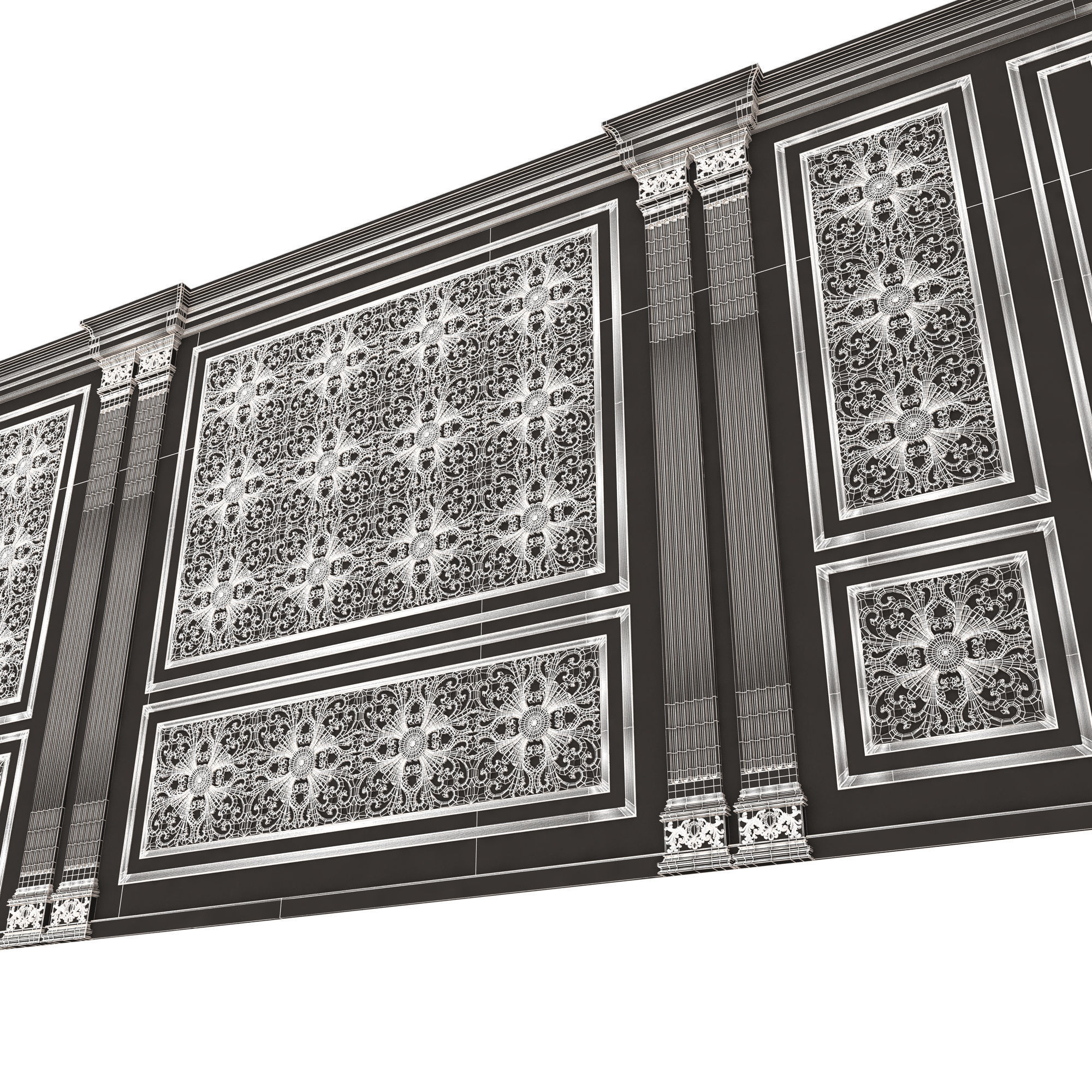 Boiserie Classic Wall with Mouldings 018 Black Low-poly 3D model_10
