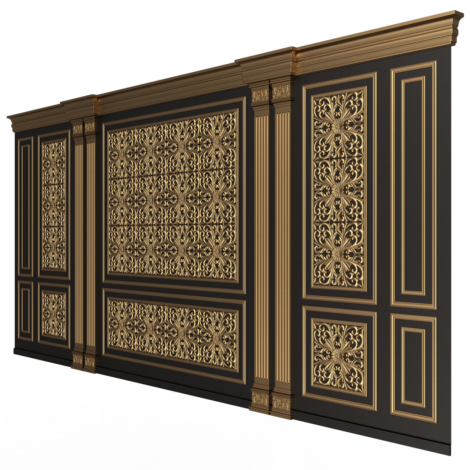 Boiserie Classic Wall with Mouldings 018 Black Low-poly 3D model_2