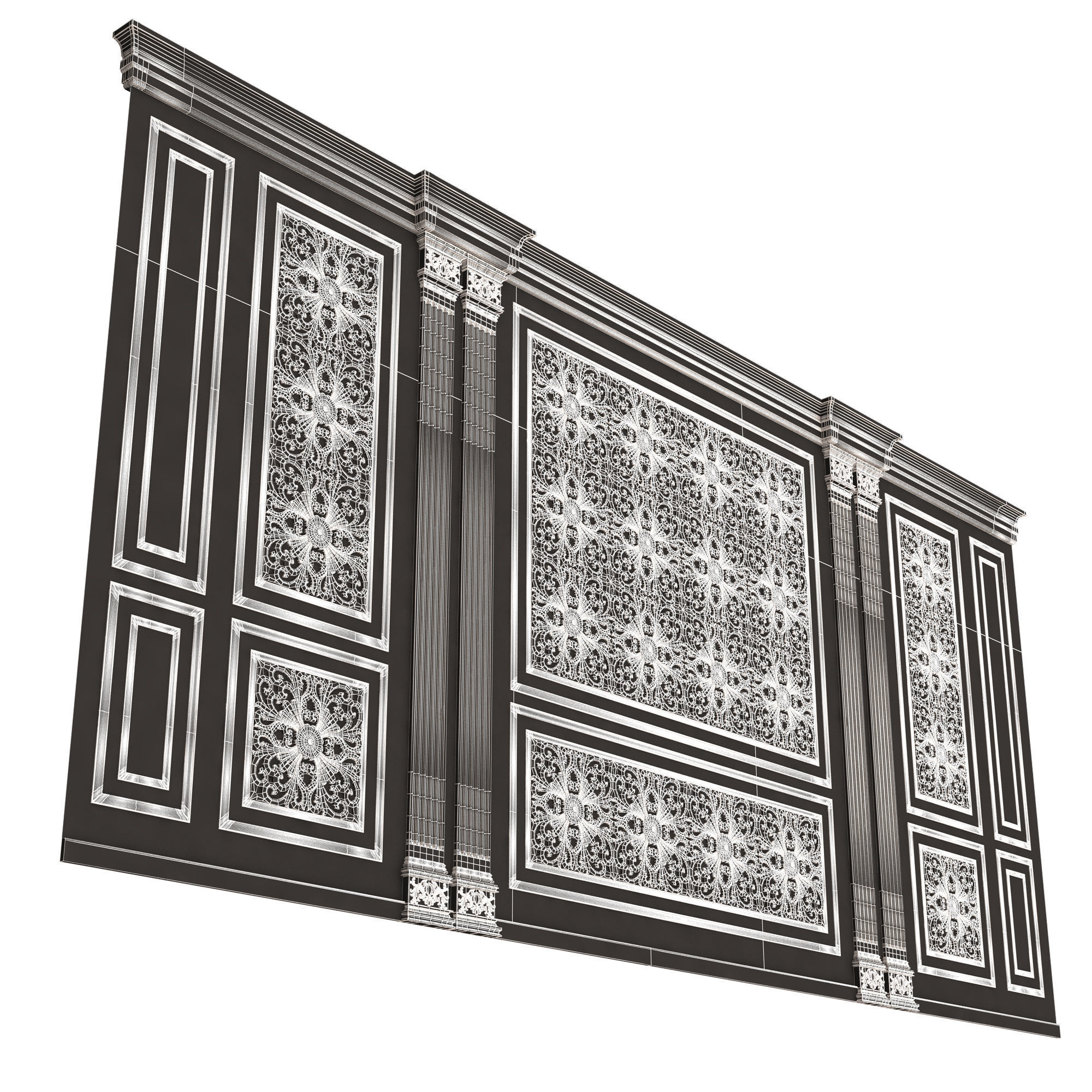Boiserie Classic Wall with Mouldings 018 Black Low-poly 3D model_9