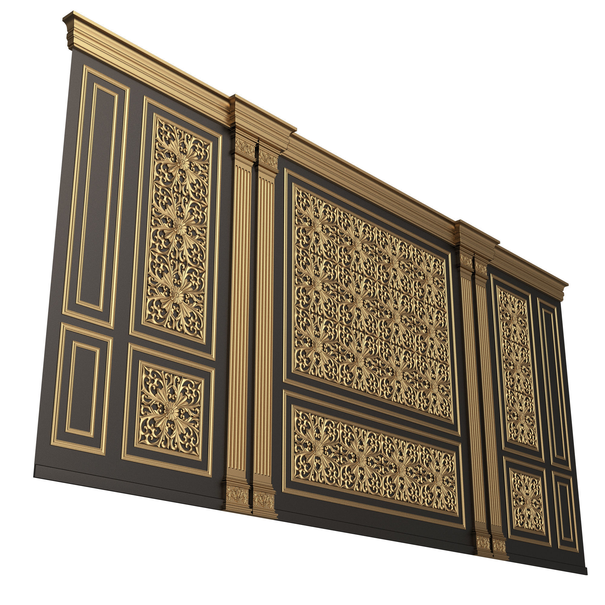 Boiserie Classic Wall with Mouldings 018 Black Low-poly 3D model_3