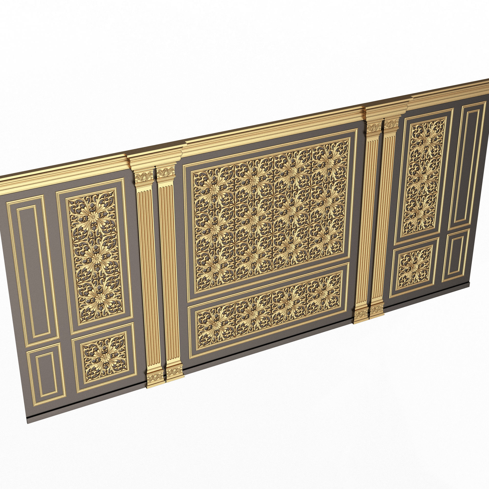 Boiserie Classic Wall with Mouldings 018 Black Low-poly 3D model_1