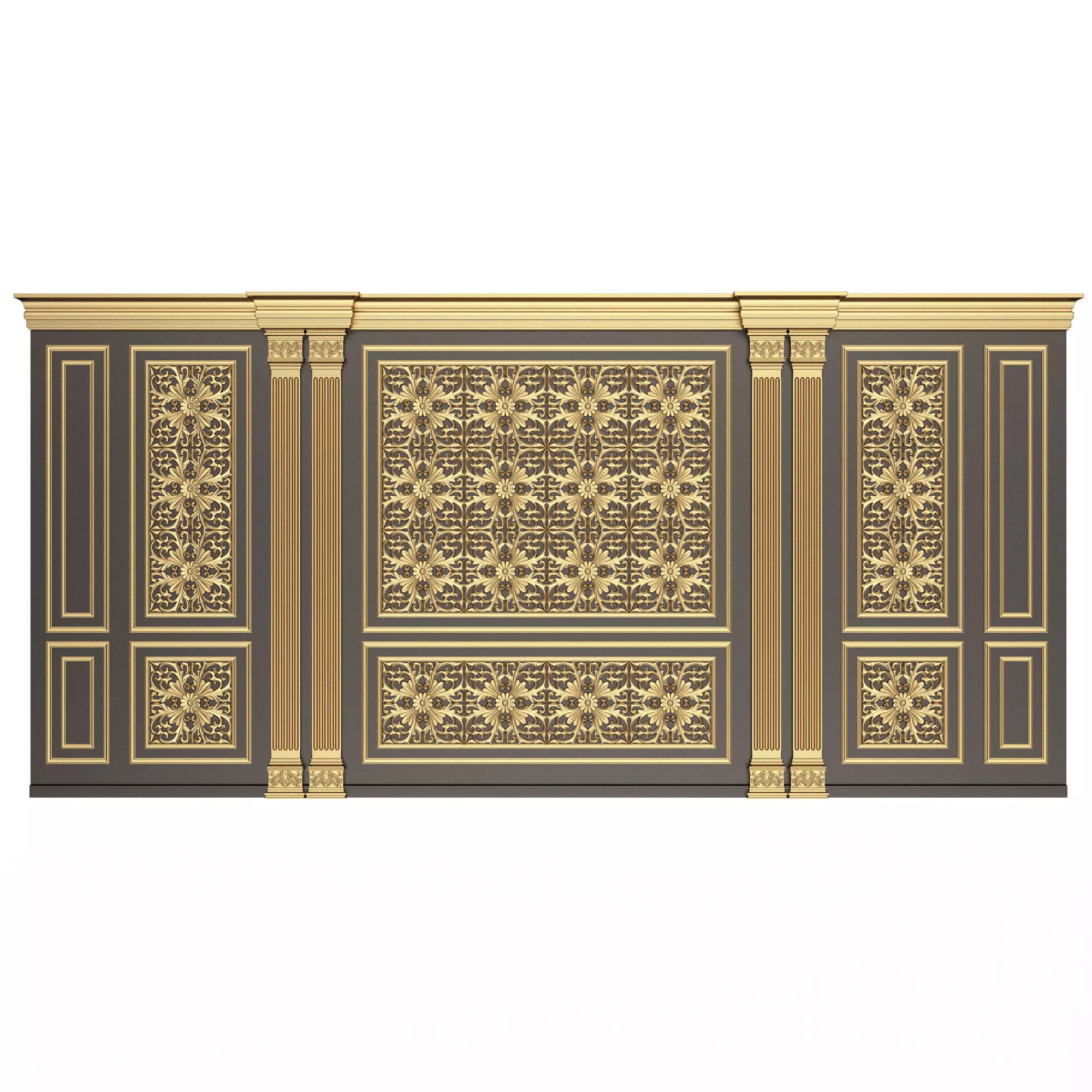 Boiserie Classic Wall with Mouldings 018 Black Low-poly 3D model_0