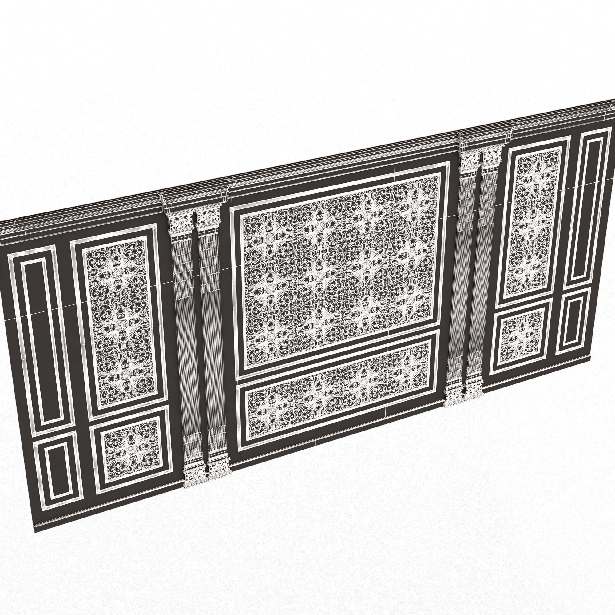 Boiserie Classic Wall with Mouldings 018 Black Low-poly 3D model_7