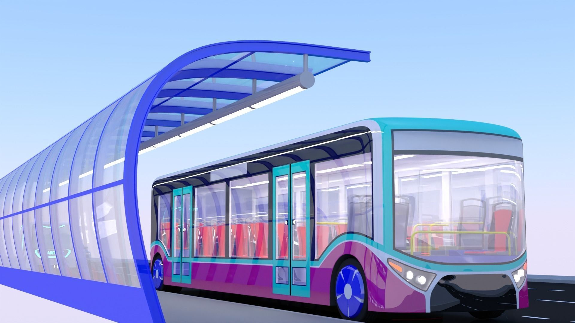 Bus stop and pedestrian bridge 3D Model Collection_2