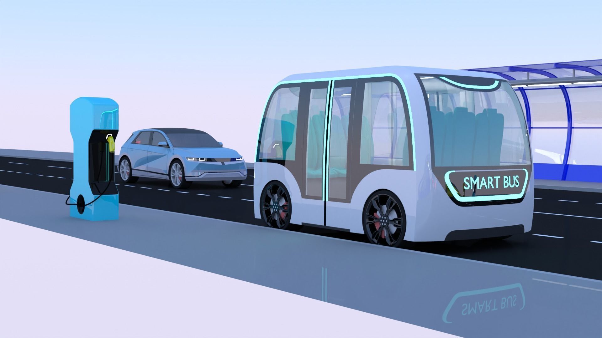 Bus stop and pedestrian bridge 3D Model Collection_3