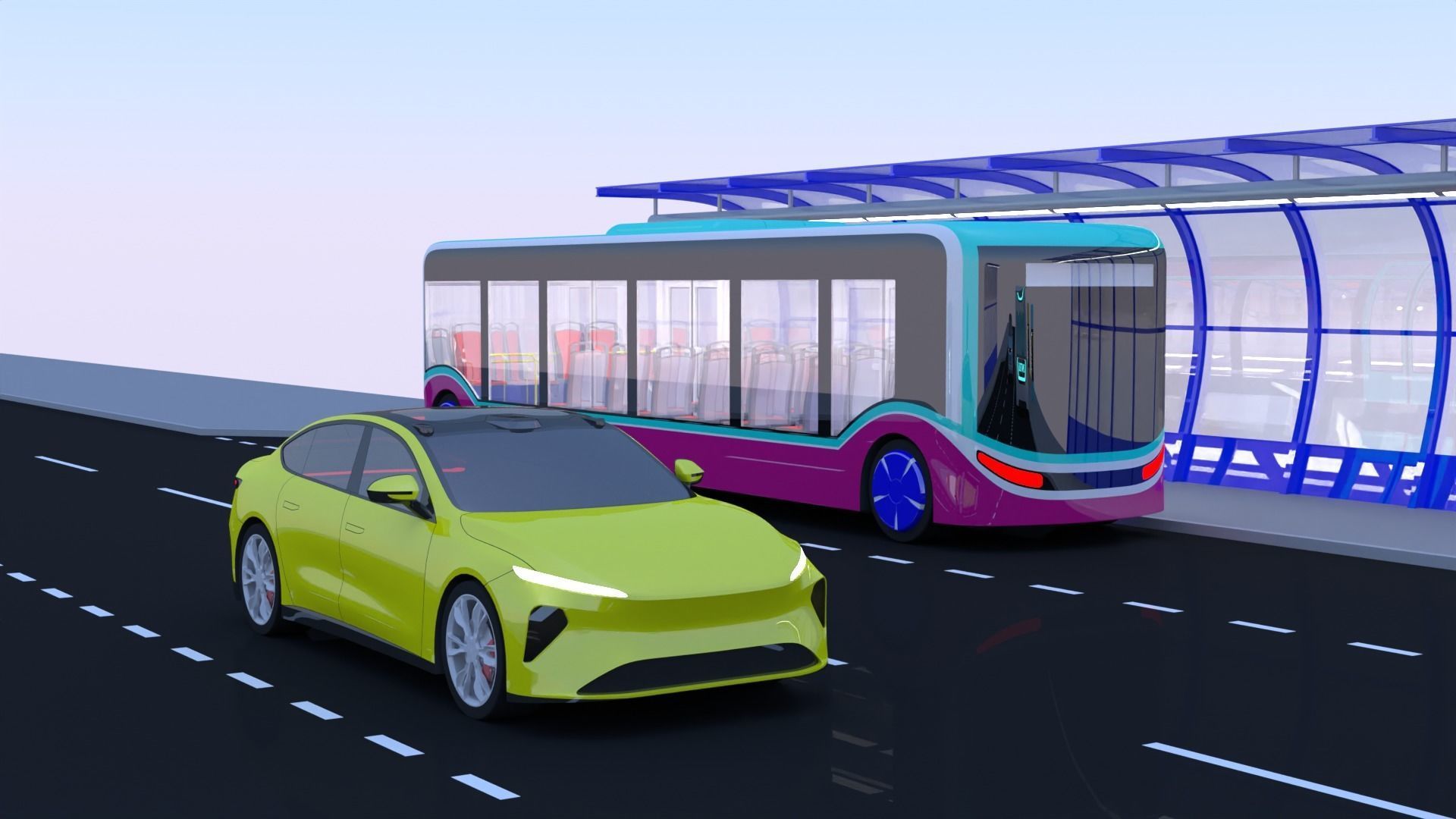 Bus stop and pedestrian bridge 3D Model Collection_4