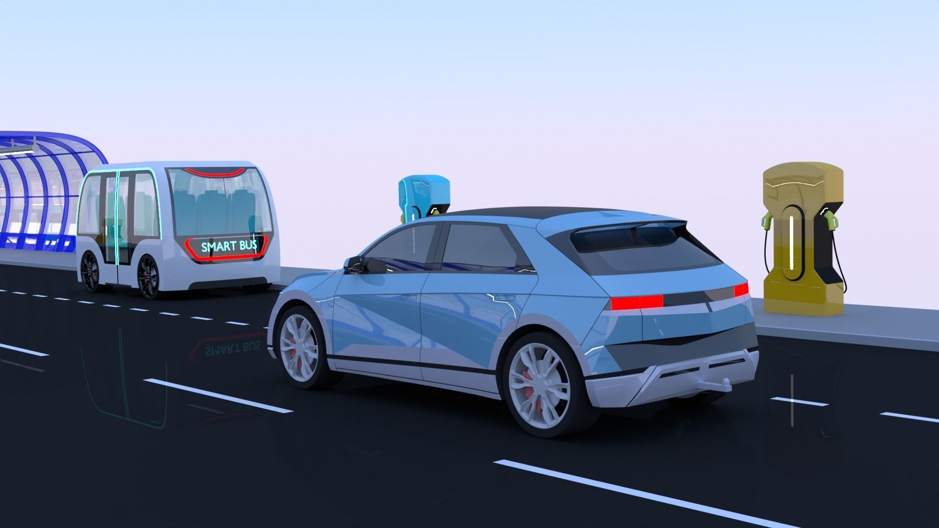 Bus stop and pedestrian bridge 3D Model Collection_5