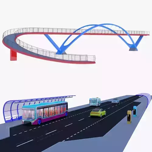 Bus stop and pedestrian bridge 3D Model Collection