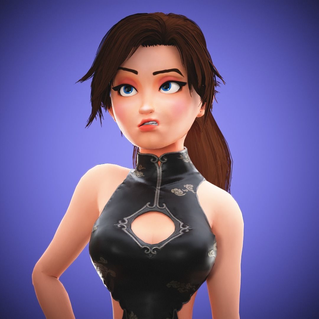 Gameready Cartoon Samurai Ninja Girl Character Low-poly 3D model_14