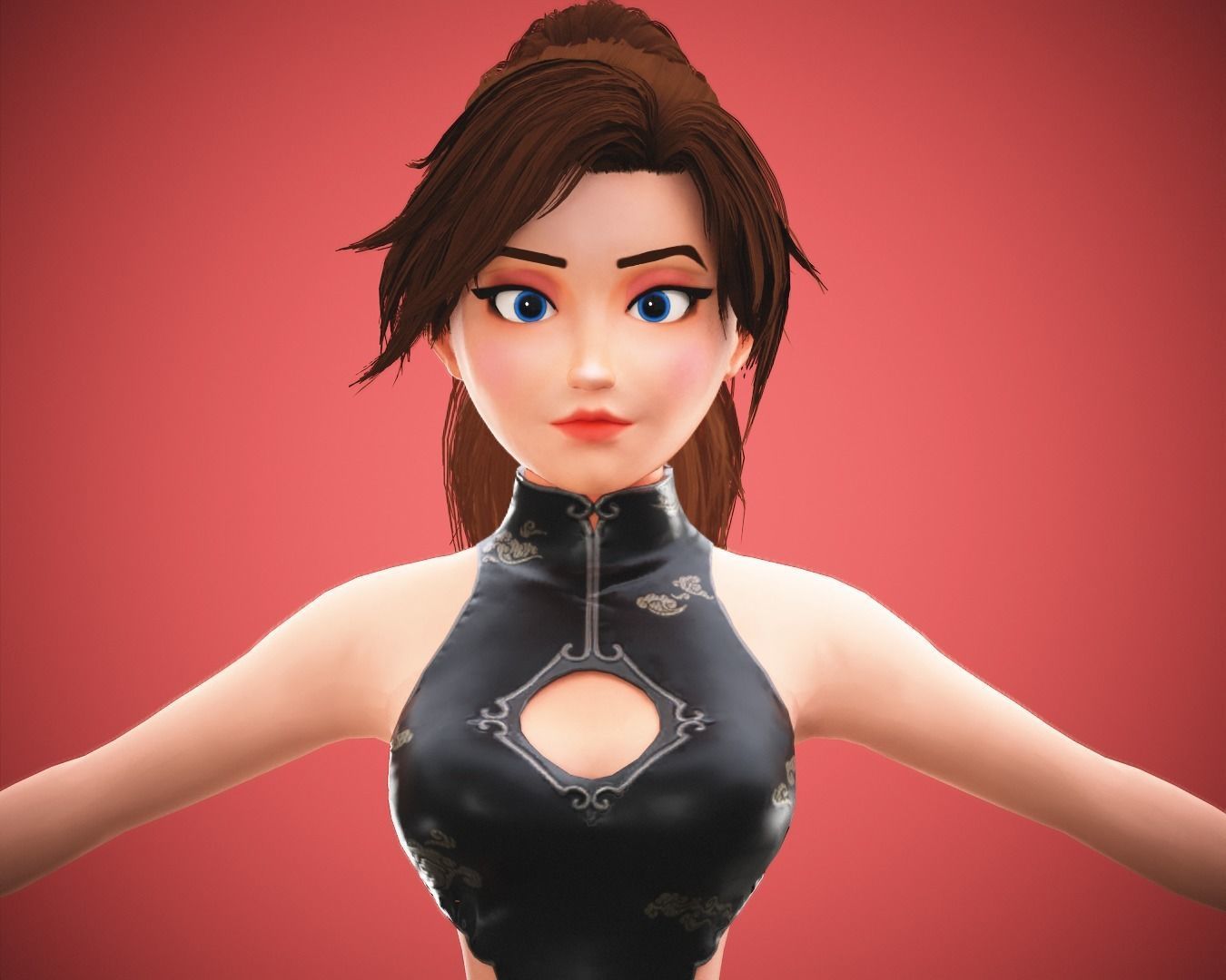 Gameready Cartoon Samurai Ninja Girl Character Low-poly 3D model_6