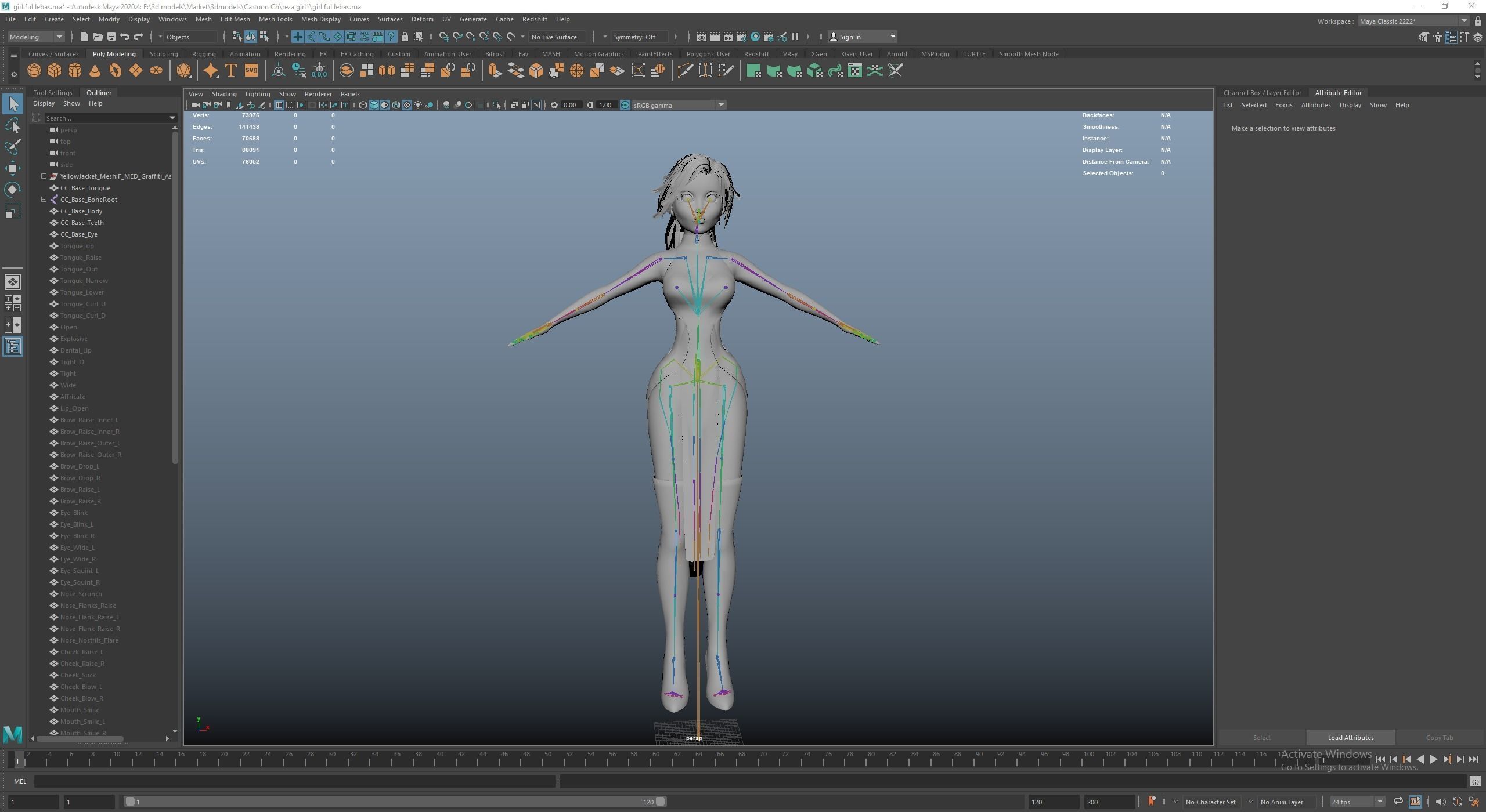 Gameready Cartoon Samurai Ninja Girl Character Low-poly 3D model_13