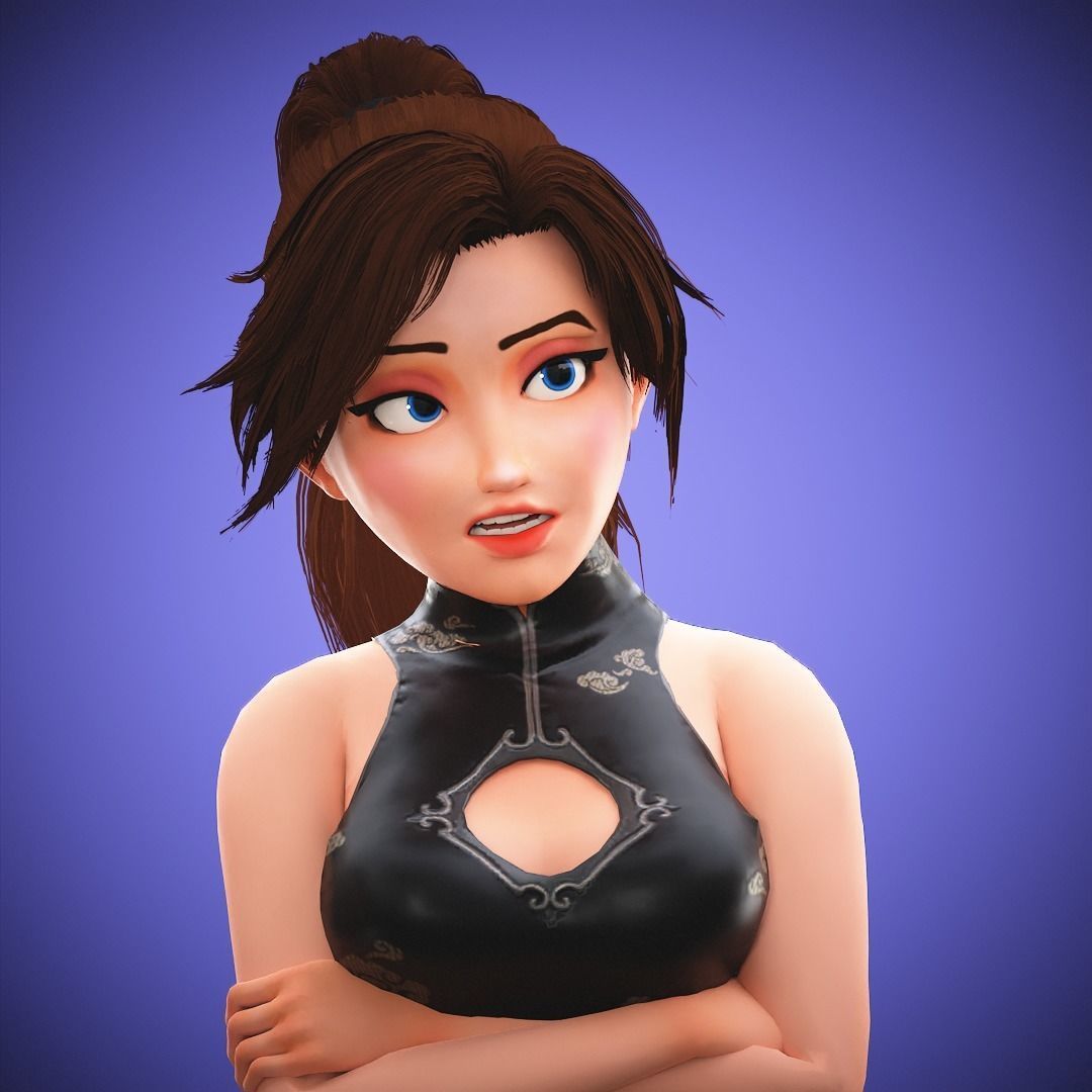 Gameready Cartoon Samurai Ninja Girl Character Low-poly 3D model_16