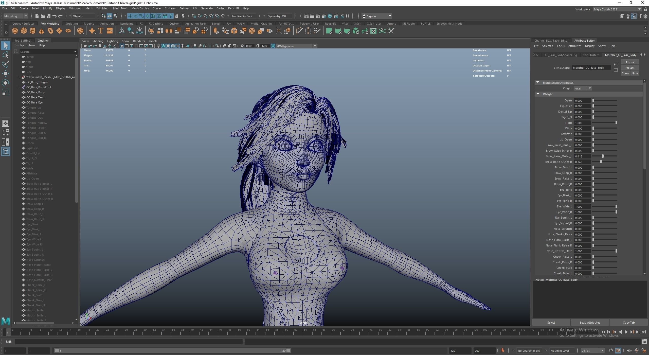 Gameready Cartoon Samurai Ninja Girl Character Low-poly 3D model_12