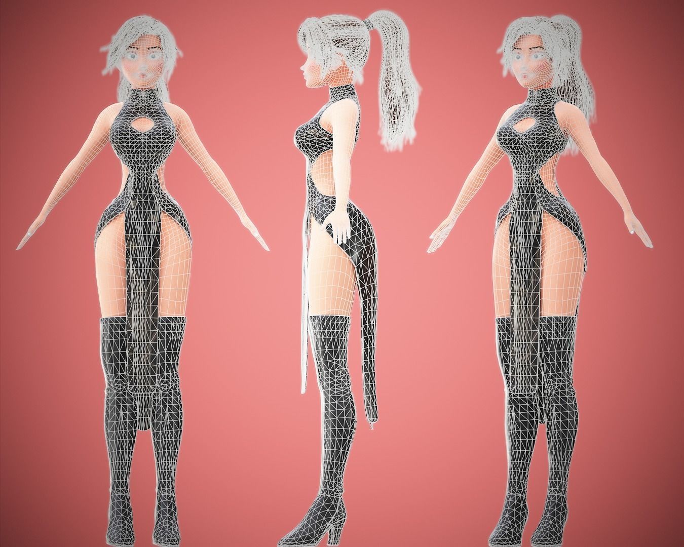 Gameready Cartoon Samurai Ninja Girl Character Low-poly 3D model_5