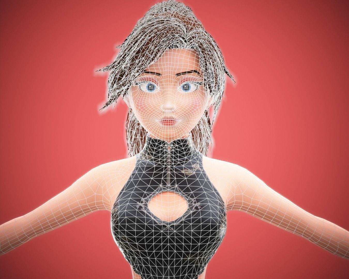 Gameready Cartoon Samurai Ninja Girl Character Low-poly 3D model_7